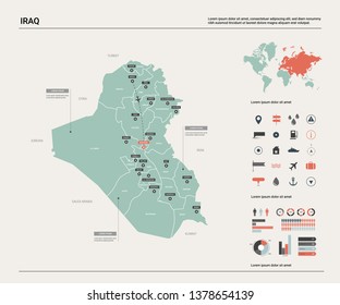 Vector map of Iraq.  High detailed country map with division, cities and capital Baghdad. Political map,  world map, infographic elements. 