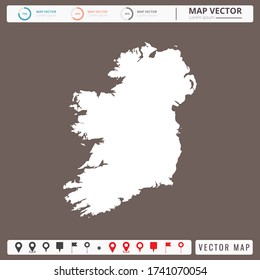 Vector map of Ireland Brown background and pins icon.