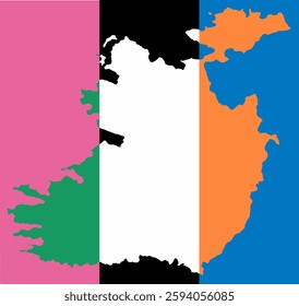 Vector map of Ireland in the colors of Ireland flag, positive and negative.