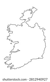 Vector map of Ireland, a country in Northwestern Europe. Detailed black contour, isolated on white background.