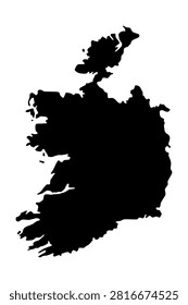 Vector map of Ireland, a country in Northwestern Europe. Detailed black silhouette, isolated on white background.