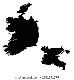 Vector map Ireland and Dublin. Country and capital. Isolated vector Illustration. Black on White background. EPS 10 Illustration.
