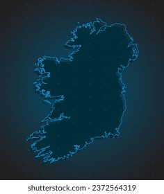 Vector map Ireland on the radar screen with a blue grid. Template Europe country on monitor radar for pattern, report, background. Technology concept boundary Ireland for news, infographic, army
