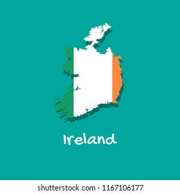 Vector map of Ireland painted in the colors of the flag. The country's borders with shadow. Isolated vector illustration.