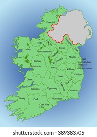 Vector Map Of Ireland. Republic Of Ireland. Map Of Ireland With The Division Into Counties. 31 Local Authorities - 26 County Councils, 2 City And County Councils And 3 City Councils