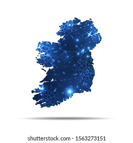 Vector map of Ireland with snowflakes. Winter illustration for your design