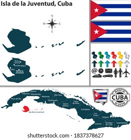 Vector map of Isla de la Juventud province and location on Cuban map