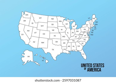 vector map isolated on United states map. Editable blank vector map of USA