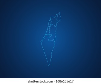 Mapa vectorial de Israel la línea azul abstracta escala sobre fondo oscuro.
