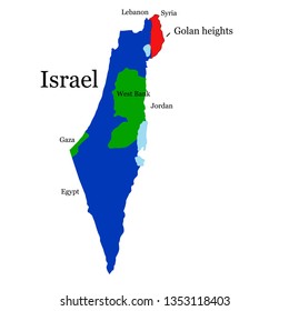 vector map of Israel and Golan Heights with neighboring countries
