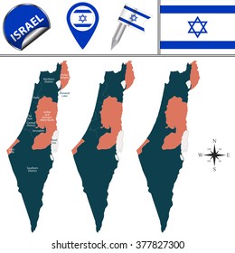 Mapa vectorial de Israel con distritos nombrados e iconos de viaje