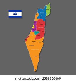 Vector map of Israel with names of cities and with borders city