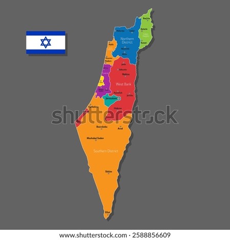 Vector map of Israel with names of cities and with borders city