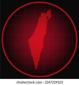 Vector map Israel on the radar screen with a red grid. Template Asia country on monitor radar for pattern, report, background. Technology concept boundary Israel for news, infographic, army