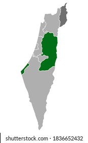 Mapa vectorial de Israel y Palestina con provincias. Fronteras de las regiones del Estado de Israel y territorios controlados.