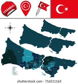 Vector map of Istanbul with named districts and travel icons
