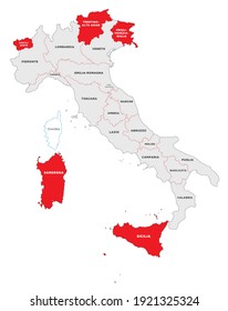 Vector map of the Italian regions with special law 