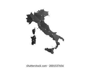 Vector map of Italy. Black polygonal style on white background.