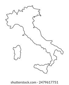 Vector map of Italy, a country in Southern Europe. Detailed black contour, isolated on white background.