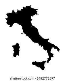 Vector map of Italy, a country in Southern Europe. Detailed black silhouette, isolated on white background.