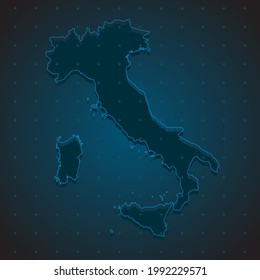 Mapa vectorial de Italia en la pantalla del radar. Plantilla de Europa país para patrones, informes, antecedentes. Esbozo conceptual del estado de Italia para noticias, infografía. Mapa de contorno para su diseño, ilustración