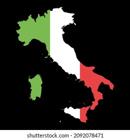 Vector map of Italy, painted in the color of the flag of Italy. Vector Illustration.