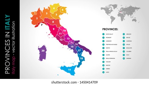 Vector map of Italy province rainbow colors