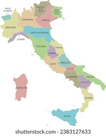 Vector map of Italy with regions and administrative divisions. Editable and clearly labeled layers.