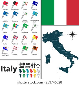 Vector map of Italy with regions with flags