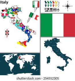 Vector map of Italy with regions with flags