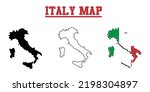 Vector map of Italy with solid black color, outline and colors of the country flag of Italy