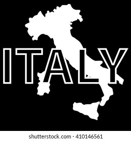 vector map of Italy in white on a black background with the inscription Italy