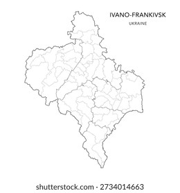 Vector Map of Ivano-Frankivsk Oblast with Administrative Subdivisions of Raions (Districts) and Hromadas (Communities) of Ivano-Frankivsk - Ukraine 2026
