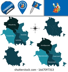 Vector map of Ivanovo, Russia with named districts. There is variation of map where districts are signed in original russian language