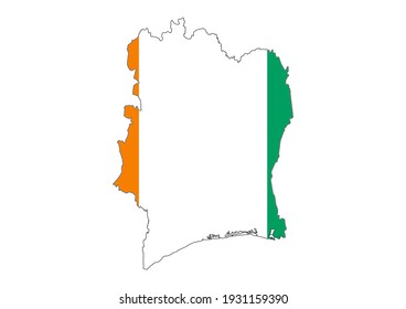 Vector map of Ivory Coast filled with the flag of the country, isolated on white background. Vector illustration suitable for digital editing and prints of all sizes.