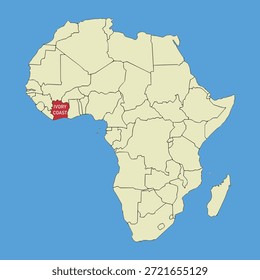 Mapa de Vector de Costa de Marfil, ilustración de silueta de mapa de Vector aislado en el mapa de África. Estado del continente africano