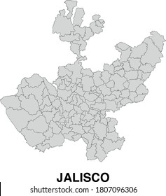 Vector Map of Jalisco Mexico Divided Into Municipalities