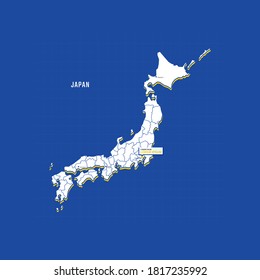 Vektorplan von Japan mit Grenze, Städten und Hauptstadt Tokio. Jede Stadt hat ein eigenes Design. Vektorgrafik