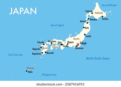 Vector Map of Japan with Capital and Major Cities - Infographic Illustration