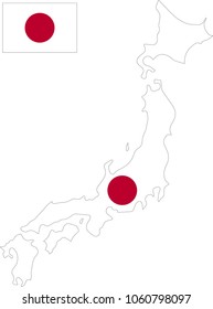 Vector map of Japan with flag. Isolated, white background