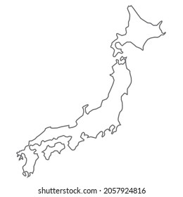 Vector map of japan. Isolated vector Illustration. Gray line on white background. EPS Illustration.