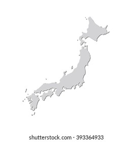 Vector map Japan. Isolated vector Illustration. Gray on White background. With shadow. EPS 10 Illustration.