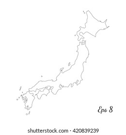 Vector map Japan. Outline map. Isolated vector Illustration. Black on White background. EPS 8 Illustration.