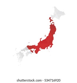 vector map of Japan with polygonal coloring 
