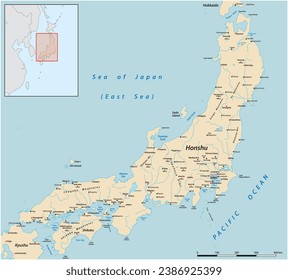 Vector map of the Japanese main island of Honshu