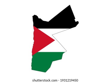 Vector map of Jordan filled with the flag of the country, isolated on white background. Vector illustration suitable for digital editing and prints of all sizes.