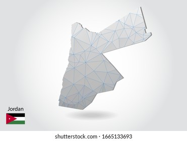 Vector map of Jordan with trendy triangles design in polygonal style on dark background, map shape in modern 3d paper cut art style. layered papercraft cutout design.