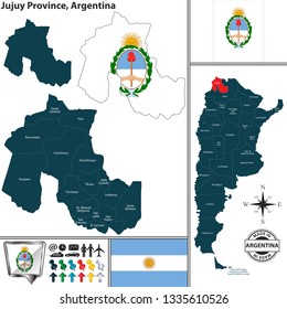 Vector map of Jujuy province and location on Argentinian map