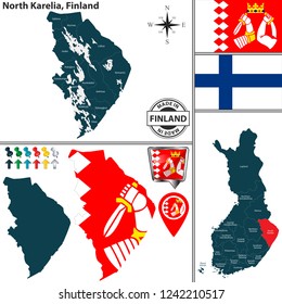 Vector map of Kainuu region and location on Finnish map