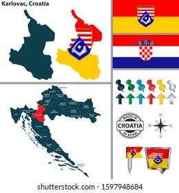 Vector map of Karlovac and location on Croatian map